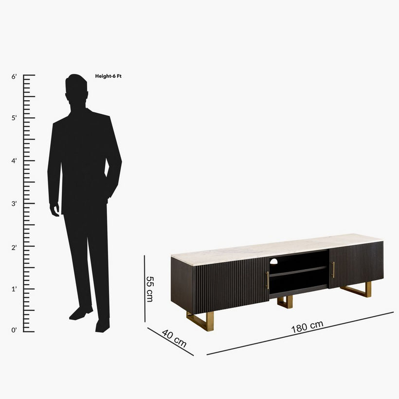 Cavon Fabio Portola 1.8-Meter Solid Wood TV Unit with Genuine Marble Top for TVs upto 75 inch - Image 14