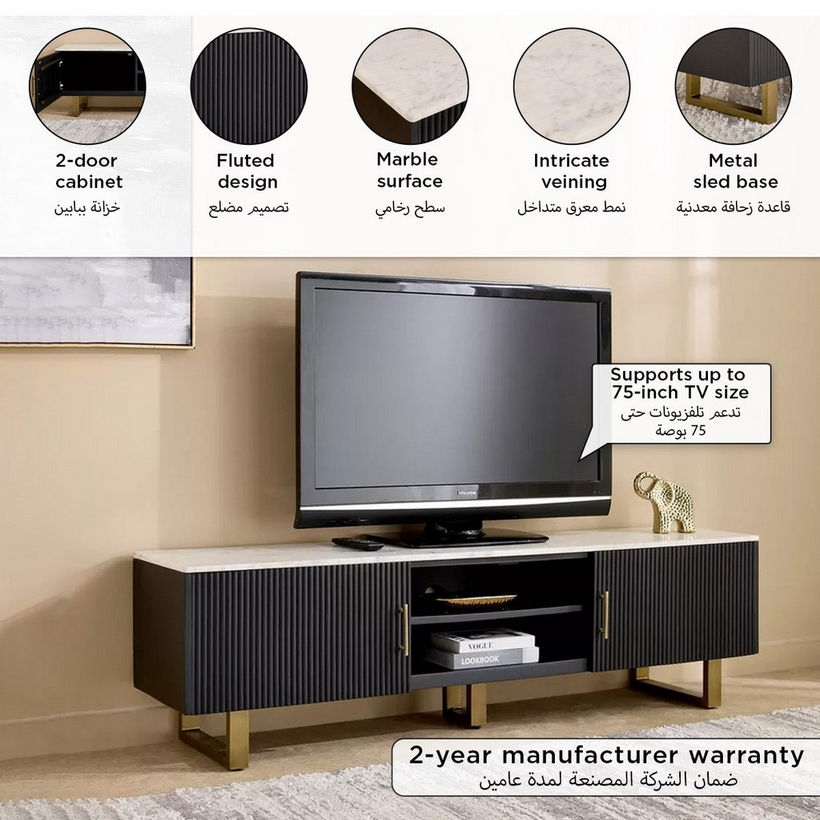 Cavon Fabio Portola 1.8-Meter Solid Wood TV Unit with Genuine Marble Top for TVs upto 75 inch - Image 15