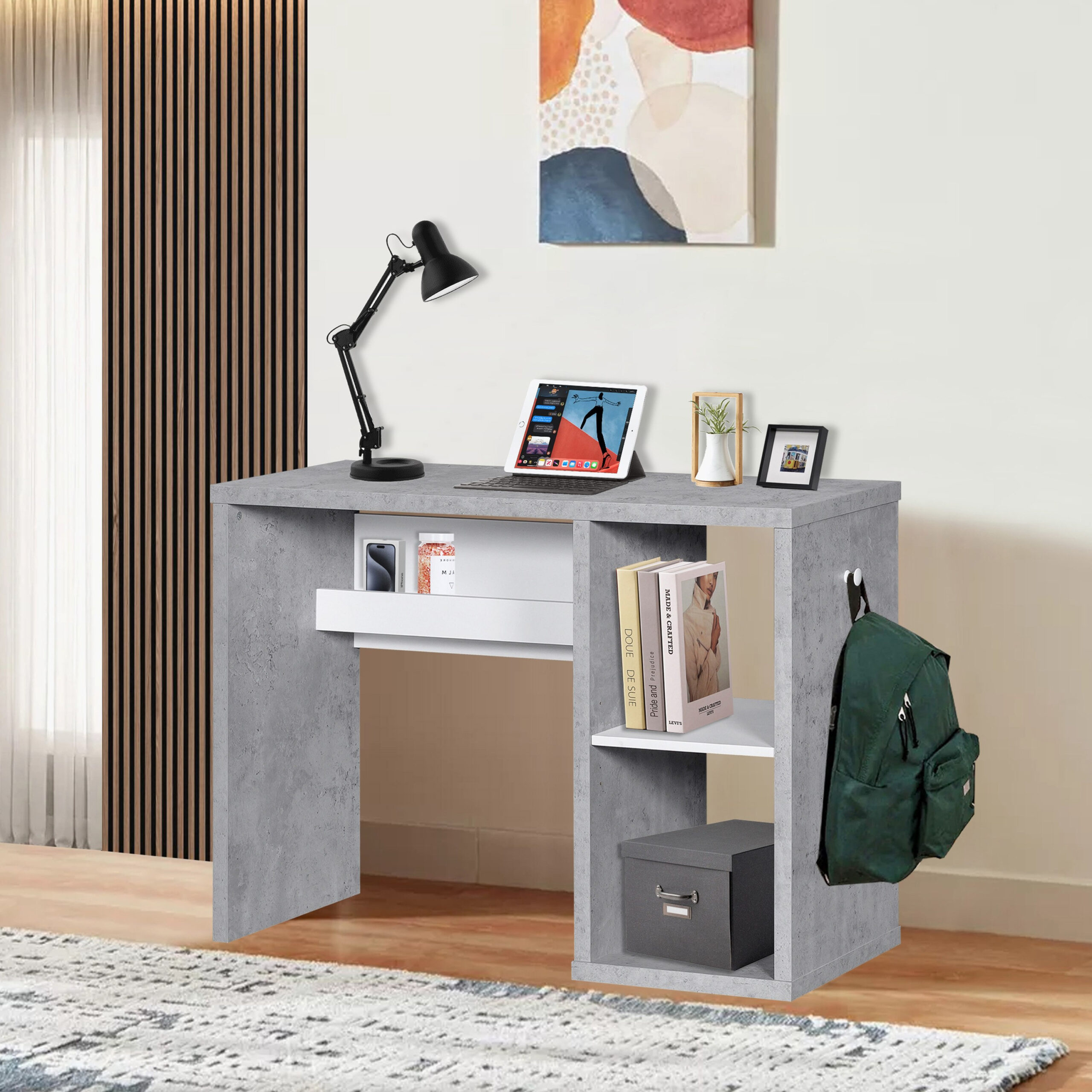 Alford Islet Compact Study Desk with Open Shelf