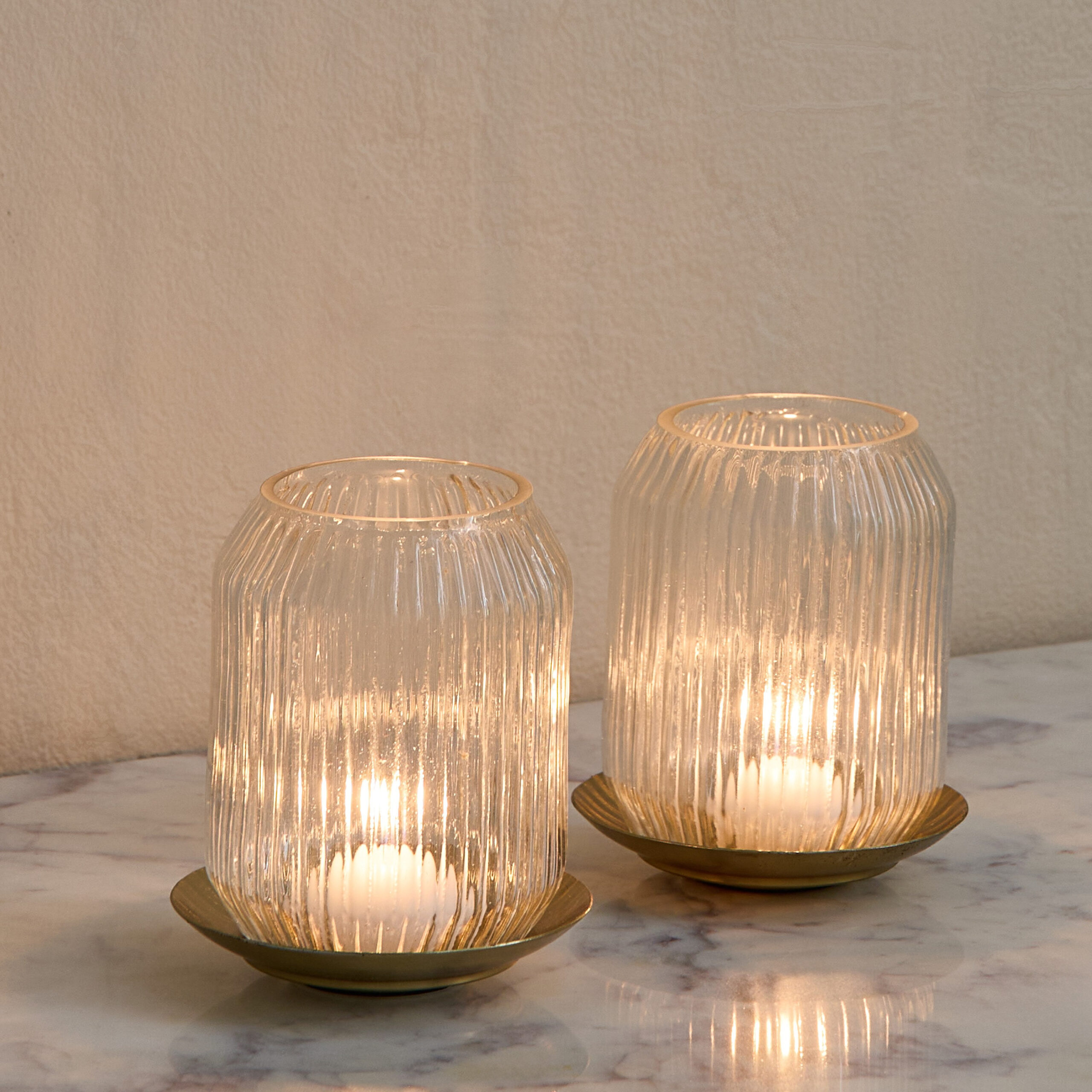 Kumudh Zen 2-Piece Decorative Tealight Candleholder Set with Base - 9x9x11 cm