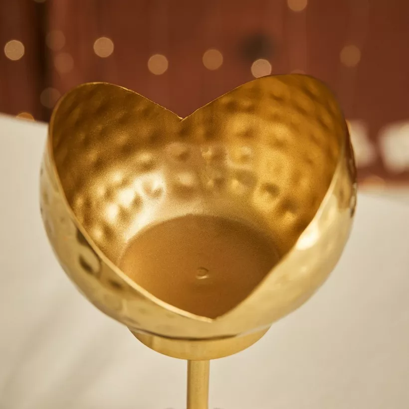 Kumudh Noore Hammered Decorative Candleholder - 10x9.5x21 cm - Image 4