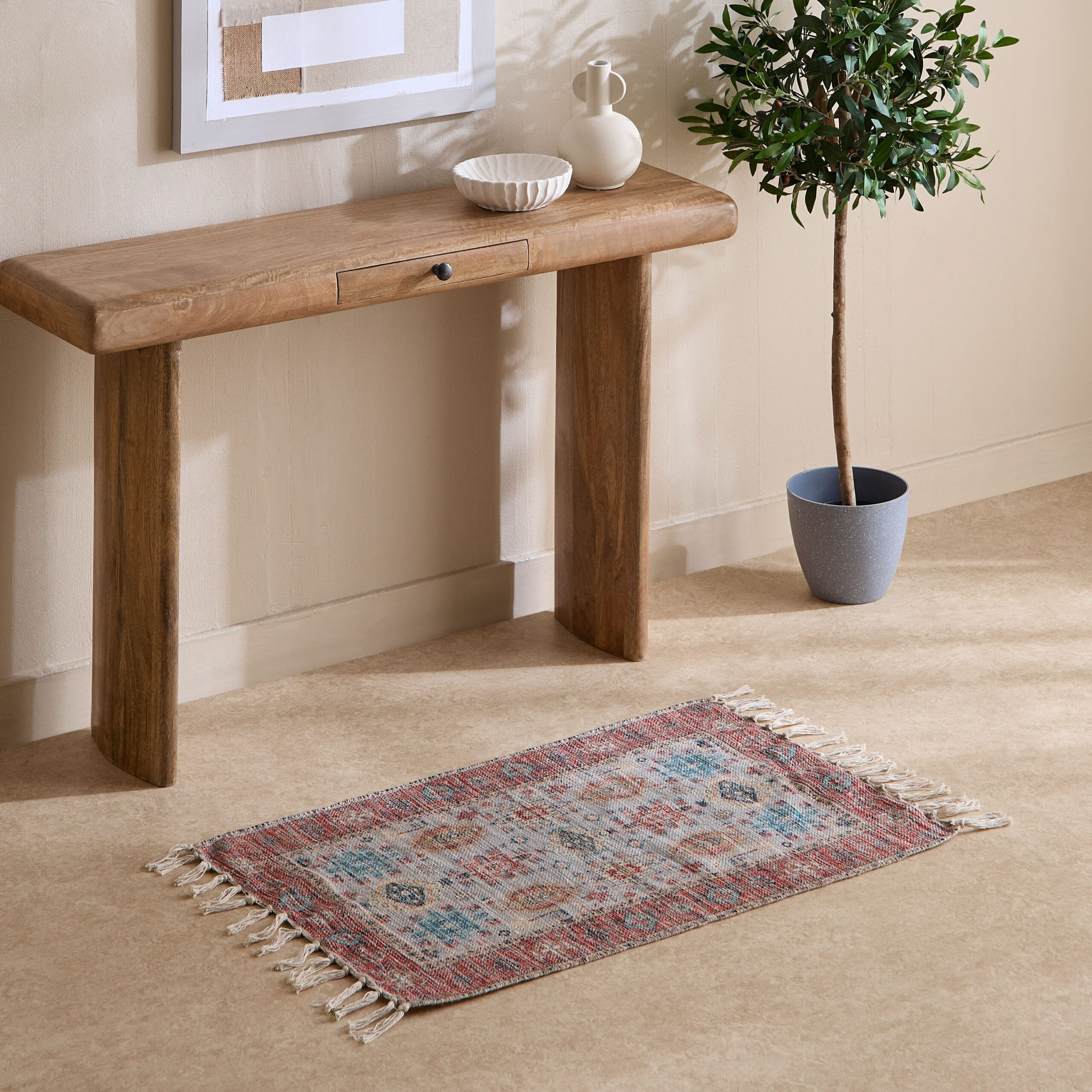 Glimmer Benza Handmade Printed Dhurrie - 60x90 cm