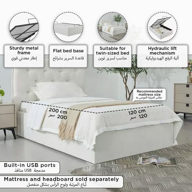 Orion Smart Upholestered Hydraulic Storage Twin Bed Base - 120x200 cm - Image 2