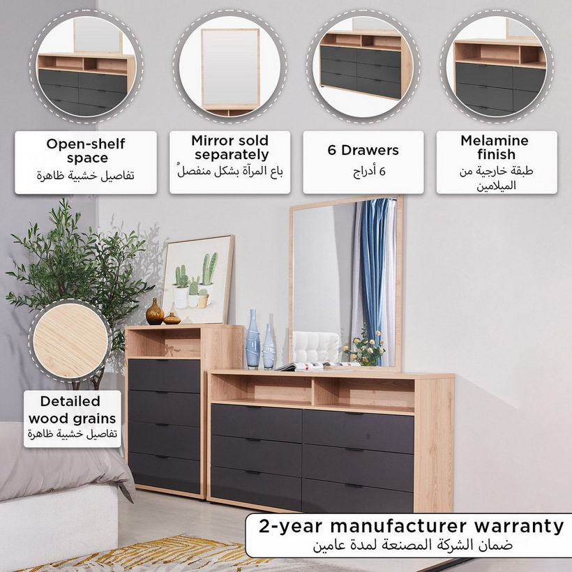 Orion 6-Drawer Chester with Open Shelf Dresser - Image 2