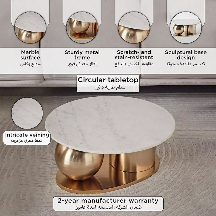 Cavon Gizza NXT Genuine Marble Top Coffee Table - Image 2
