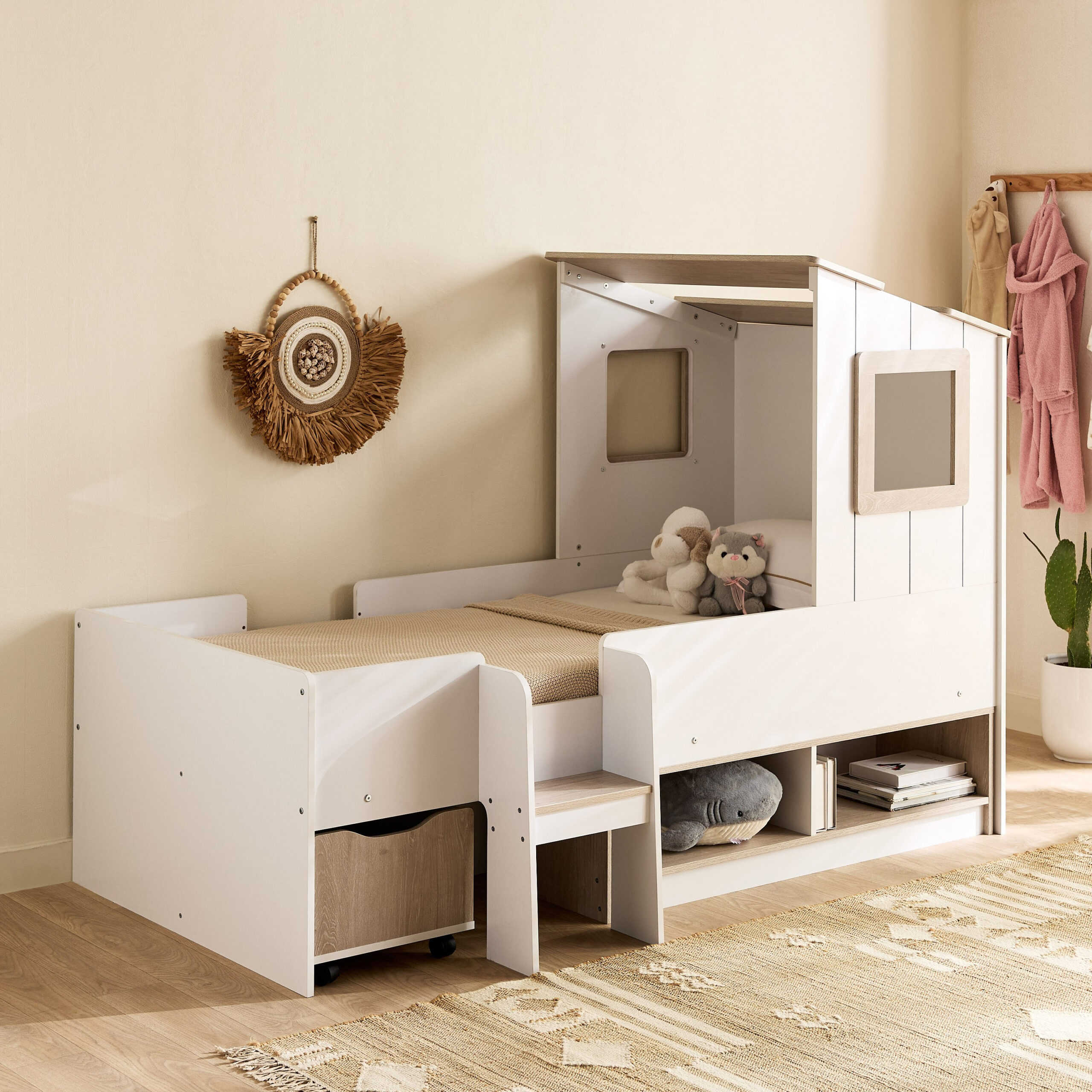 Ivory Halmstad House Single Bed with Storage - 90x190 cm