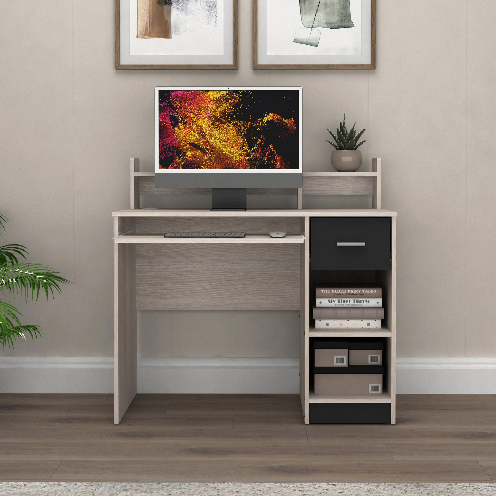 Movo Liya 1-Drawer Study Desk with Open Shelf and Keyboard Tray
