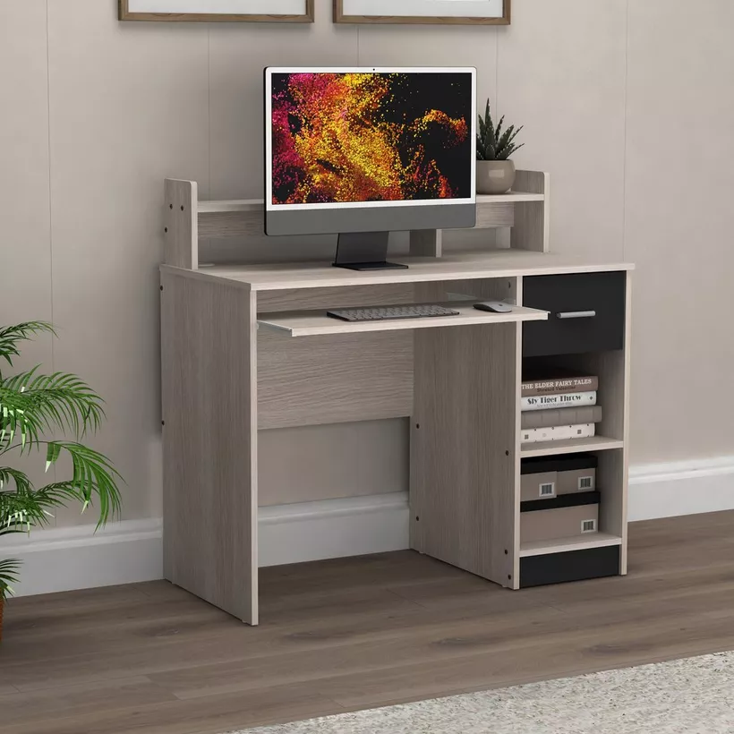 Movo Liya 1-Drawer Study Desk with Open Shelf and Keyboard Tray - Image 3