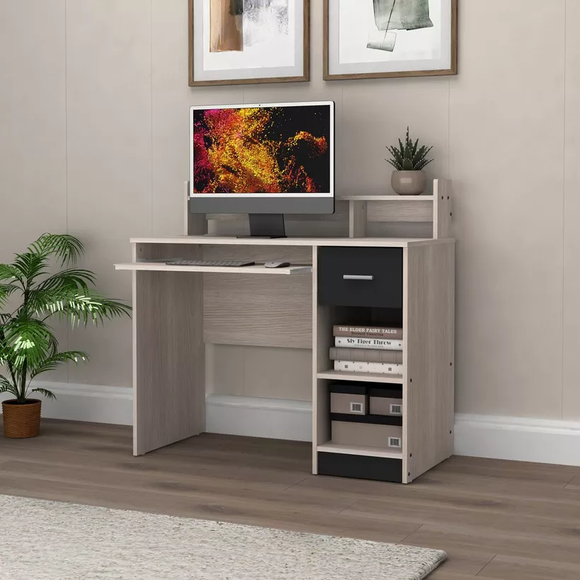Movo Liya 1-Drawer Study Desk with Open Shelf and Keyboard Tray - Image 4