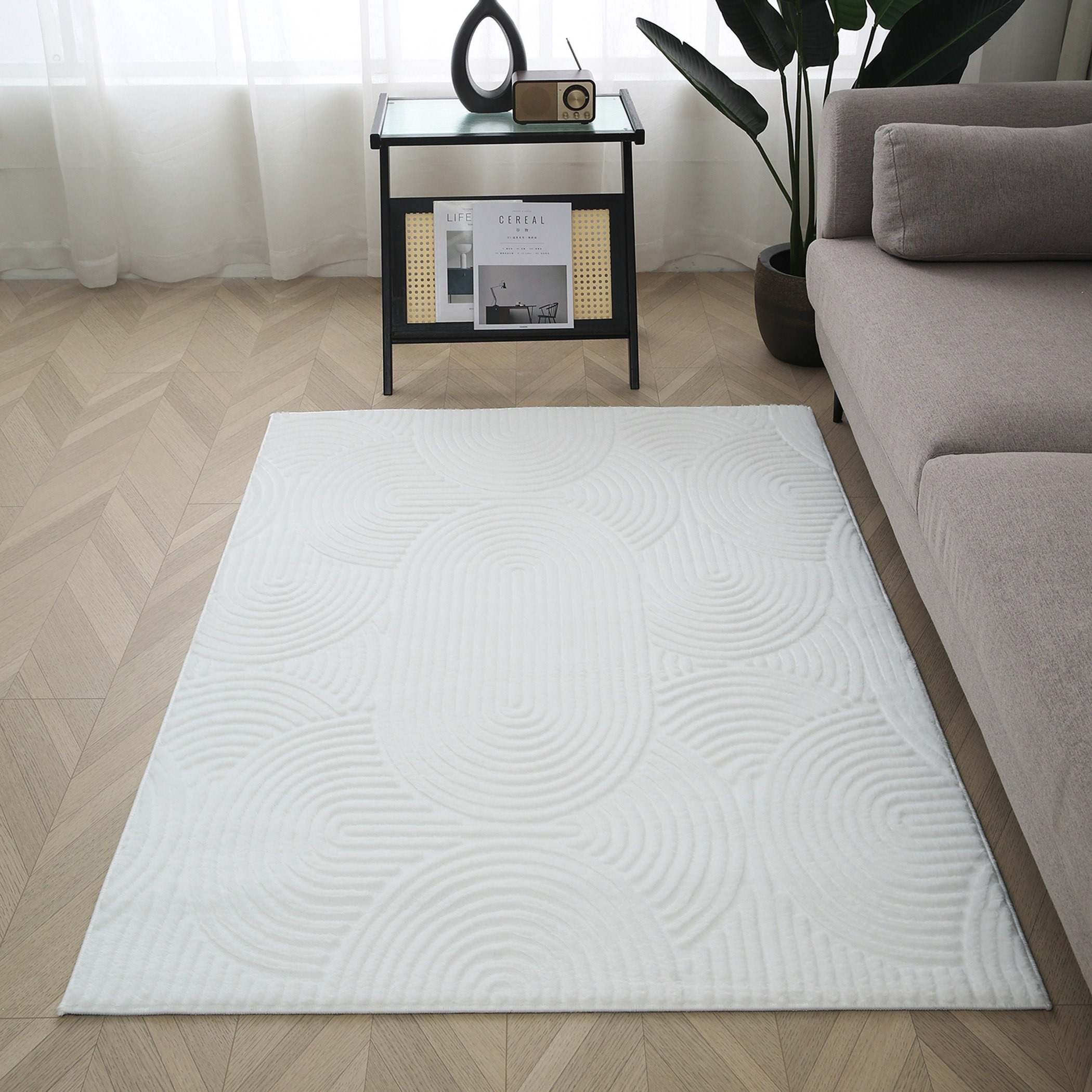 Zara Hena Jacquard Rabbit Fur Rug - 120x170 cm