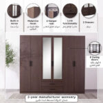 Movo Hotelya 6 Door Wardrobe with 2 Drawers Locks and Mirrors