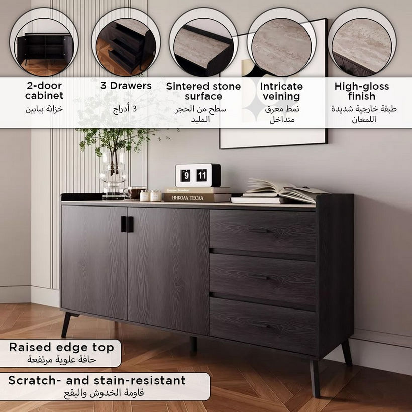 Marwell 1.5 Meter 2-Door Sideboard with Sintered Stone Top and 3-Drawers - Image 2