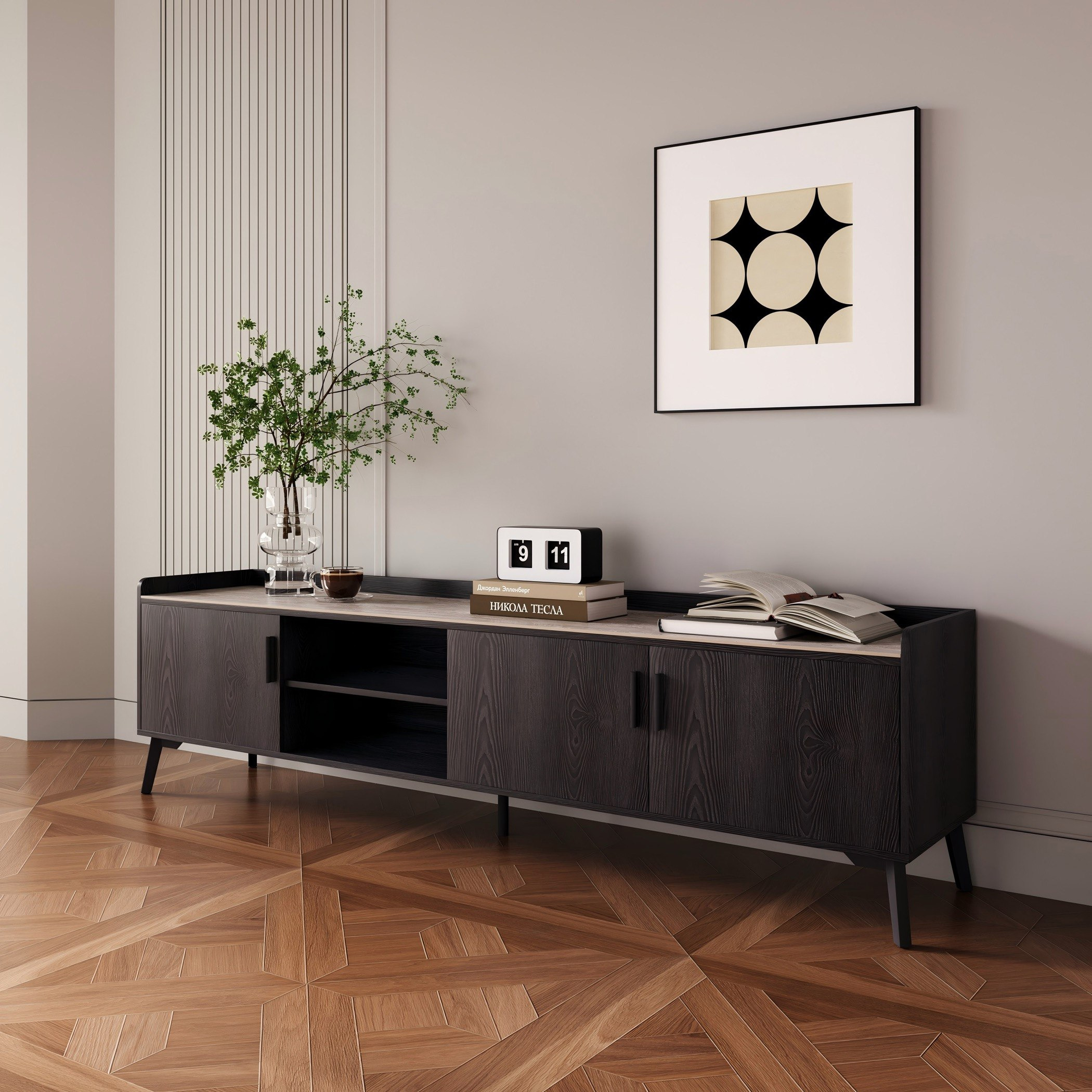 Marwell 2 Meter TV Unit with Sintered Stone Top for TV up to 80 inches