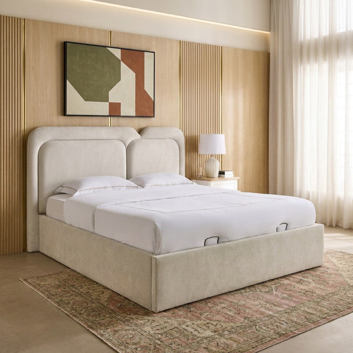 Movo Hampton Carter Upholstered Hydraulic Queen Bed - 160x200 cm