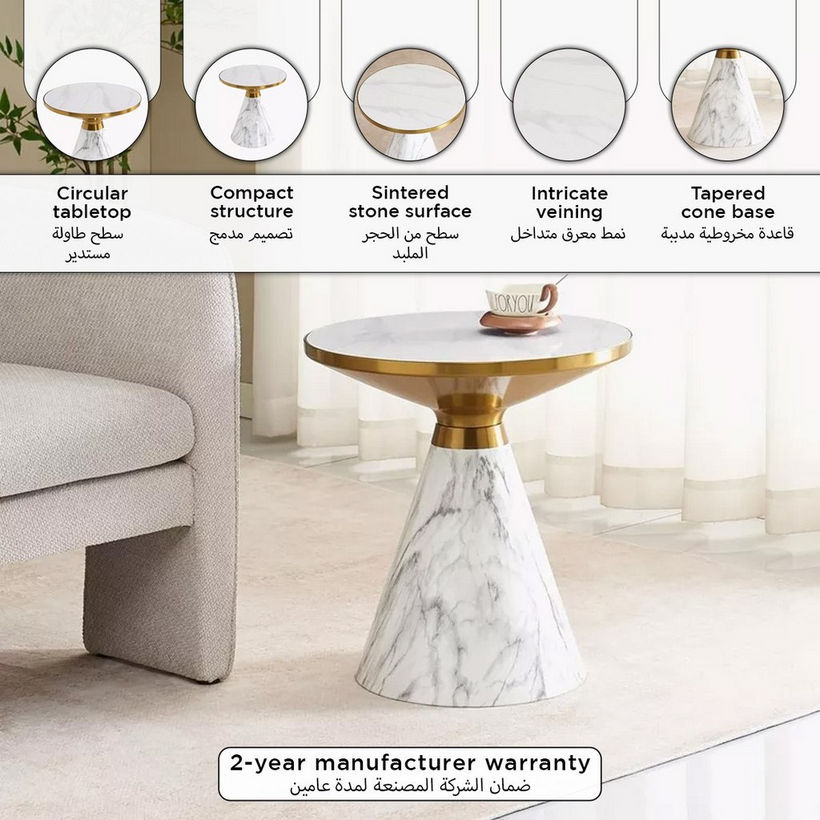 Movo Ria Sintered Stone Top Round End Table - Image 2