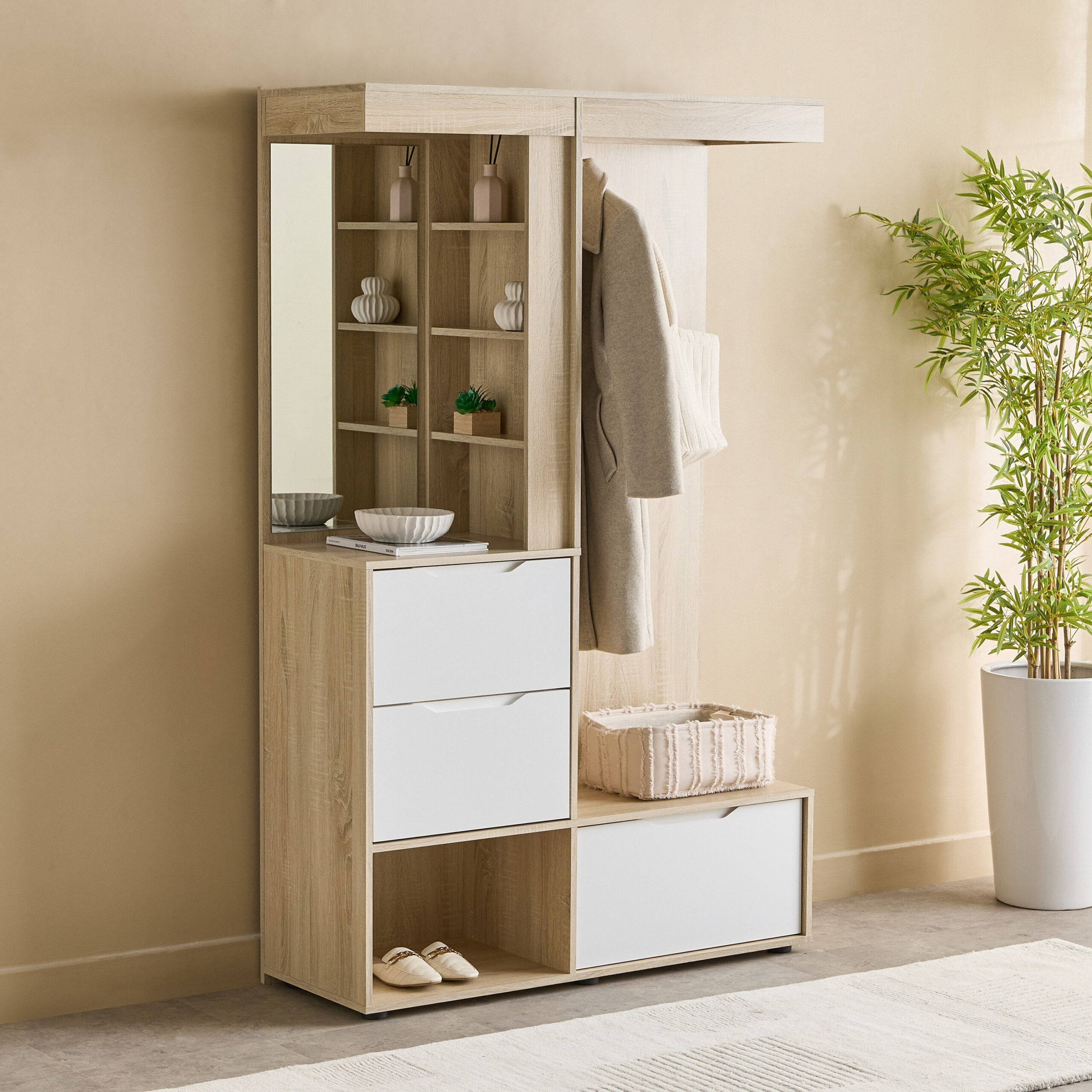 Edison 3 Drawer Multipurpose Entryway Cabinet with Cloth Hanger