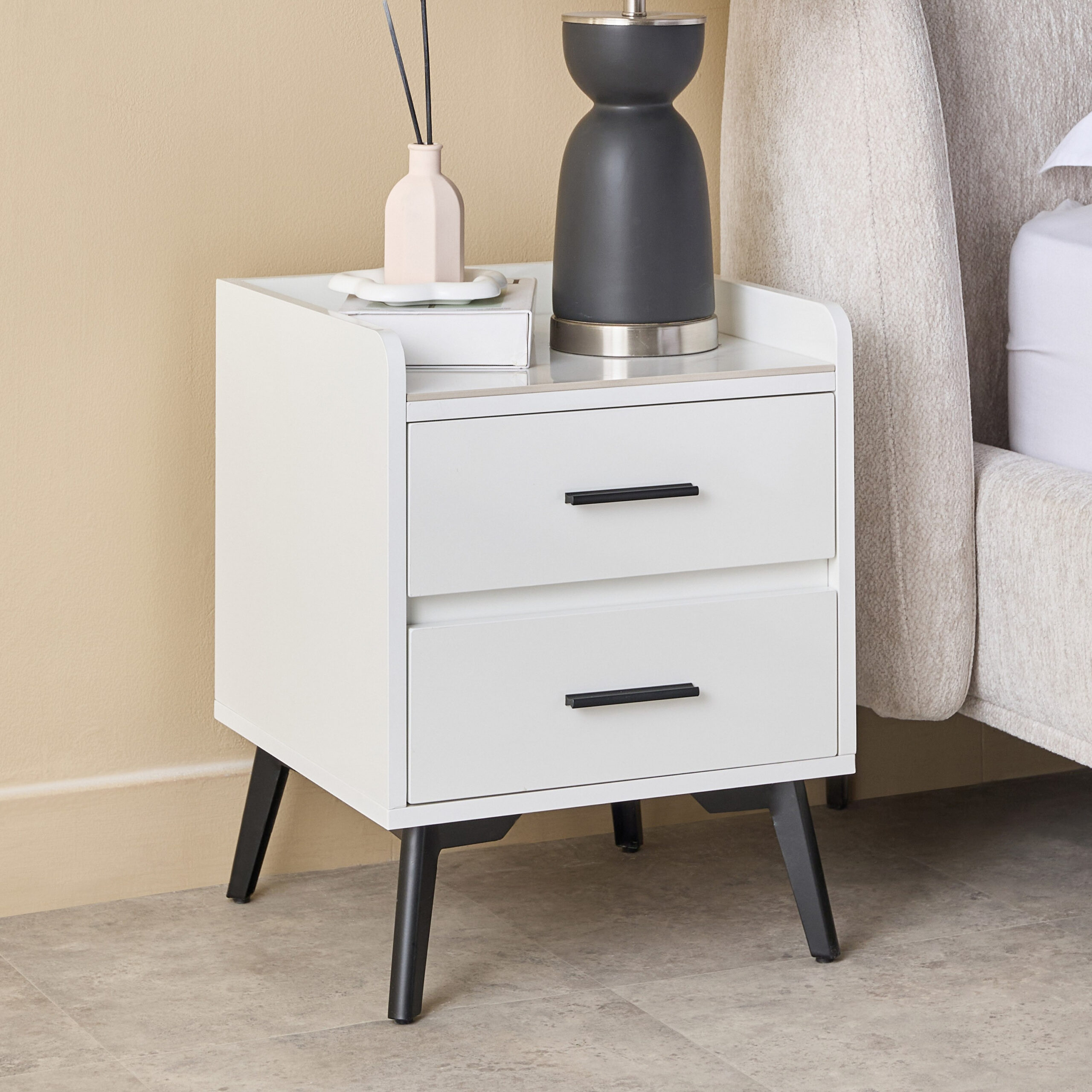 Marwell Compact 2-Drawer Sintered Stone Top Nightstand