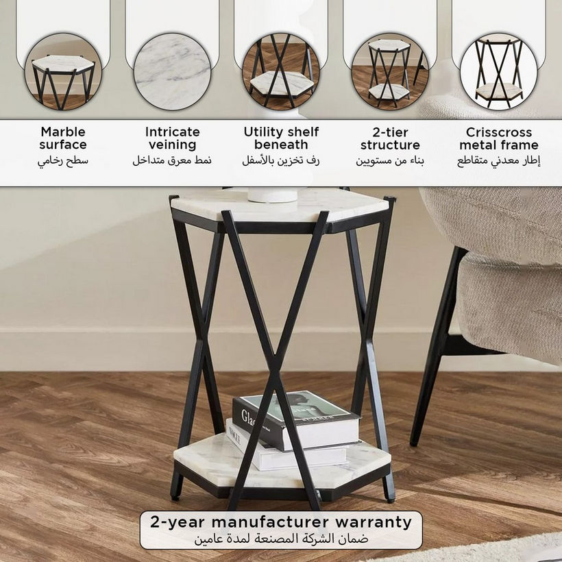 Cavon Versa Genuine Marble Top Octagon End Table - Image 2