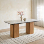 Cavon Bellmar Genuine Marble Top 6-Seater Dining Table with Solid Wood Base