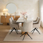 Cavon Bellmar Genuine Marble Top 6-Seater Dining Table with Solid Wood Base