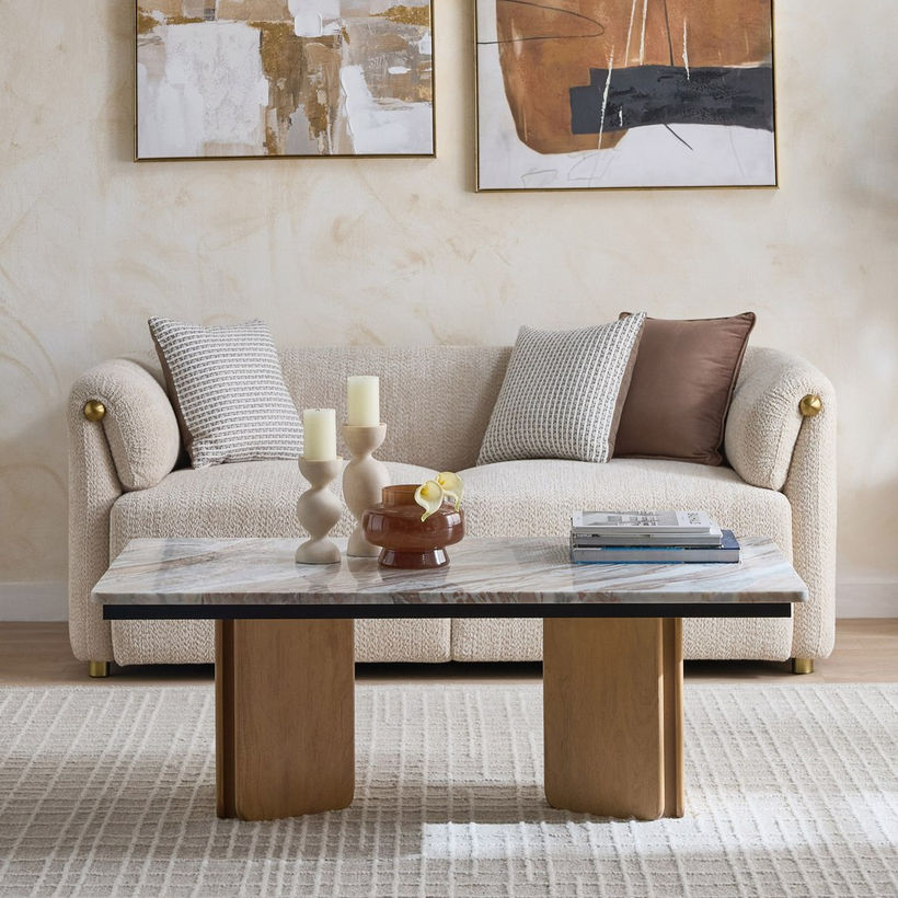 Cavon Bellmar Genuine Marble Top Coffee Table with Solid Wood Base - Image 3