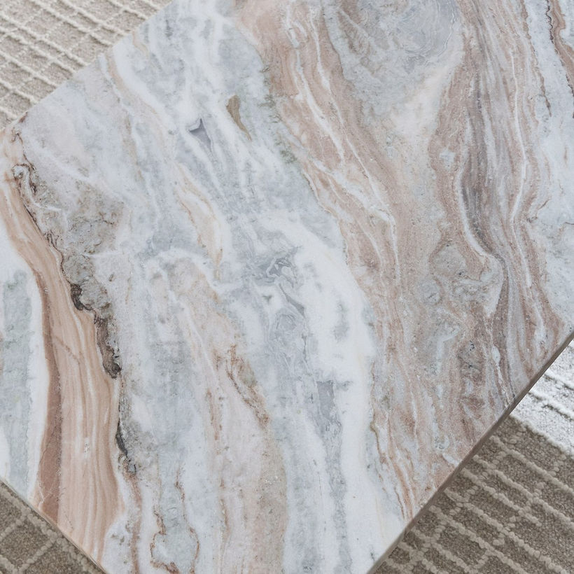 Cavon Bellmar Genuine Marble Top Coffee Table with Solid Wood Base - Image 5