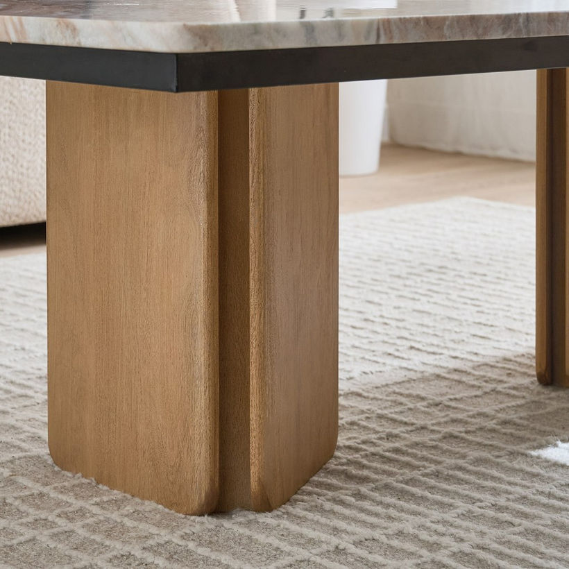 Cavon Bellmar Genuine Marble Top Coffee Table with Solid Wood Base - Image 6