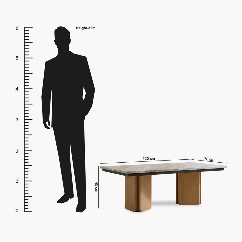 Cavon Bellmar Genuine Marble Top Coffee Table with Solid Wood Base - Image 9