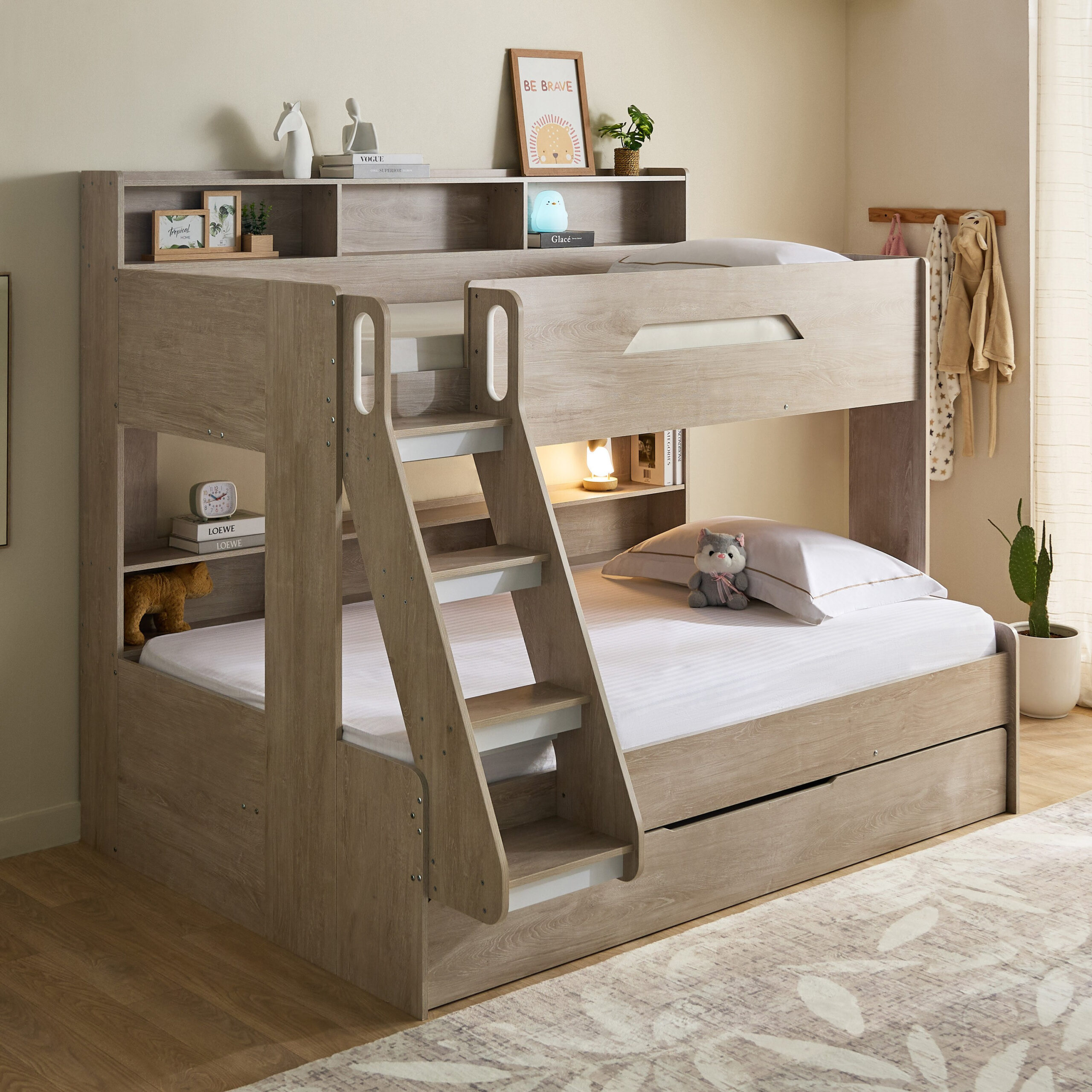 Ivory Halmstad Single Bunk Bed with Trundle - 90x200 and 120x200 cm