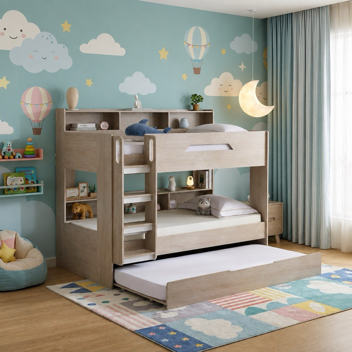 Ivory Halmstad Single Bunk Bed with Trundle - 90x200 cm