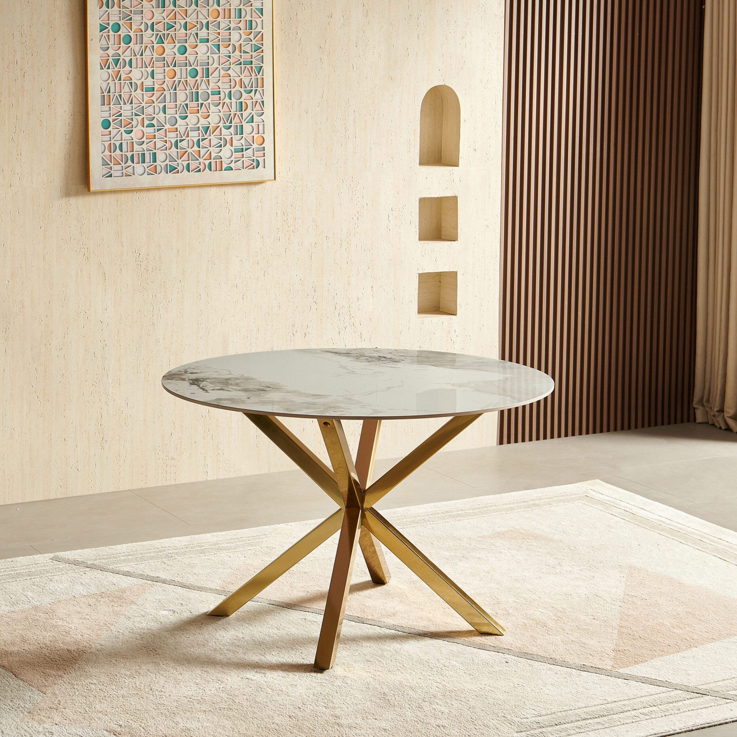 Welwick 4-Seater Round Sintered Stone Top Dining Table