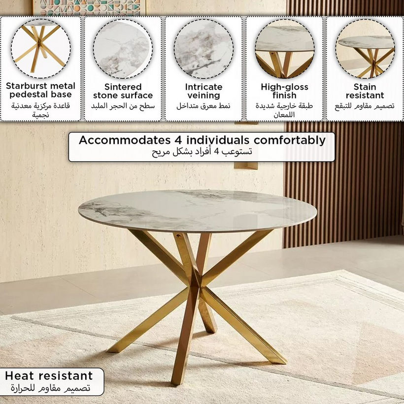 Welwick 4-Seater Round Sintered Stone Top Dining Table - Image 2