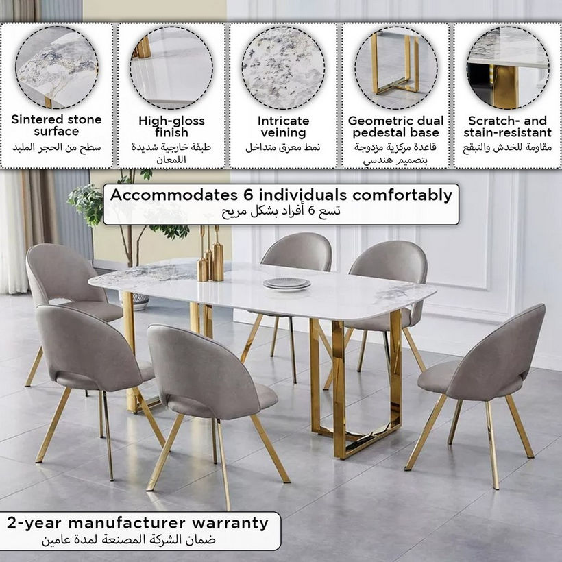 Pearl 6-Seater Sintered Stone Top Dining Table - Image 2