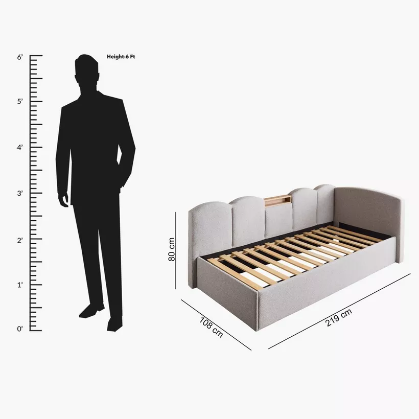 Movo Nordica Malta Single Day Bed with Headboard Storage - 90x200 cm - Image 2
