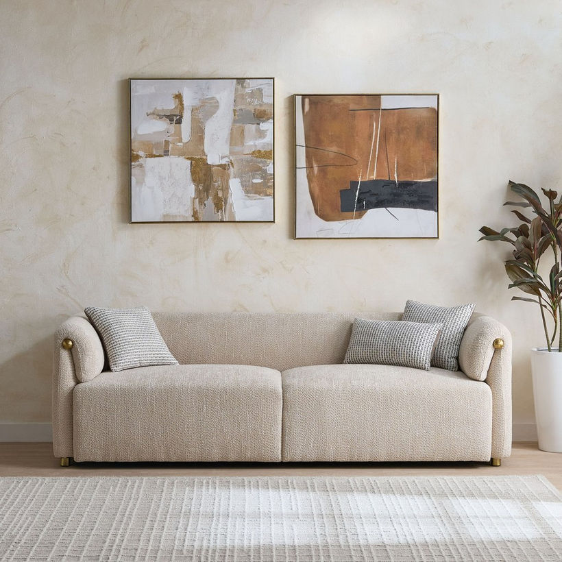 Scallop 3-Seater Fabric Sofa with 3 Cushions - Image 3
