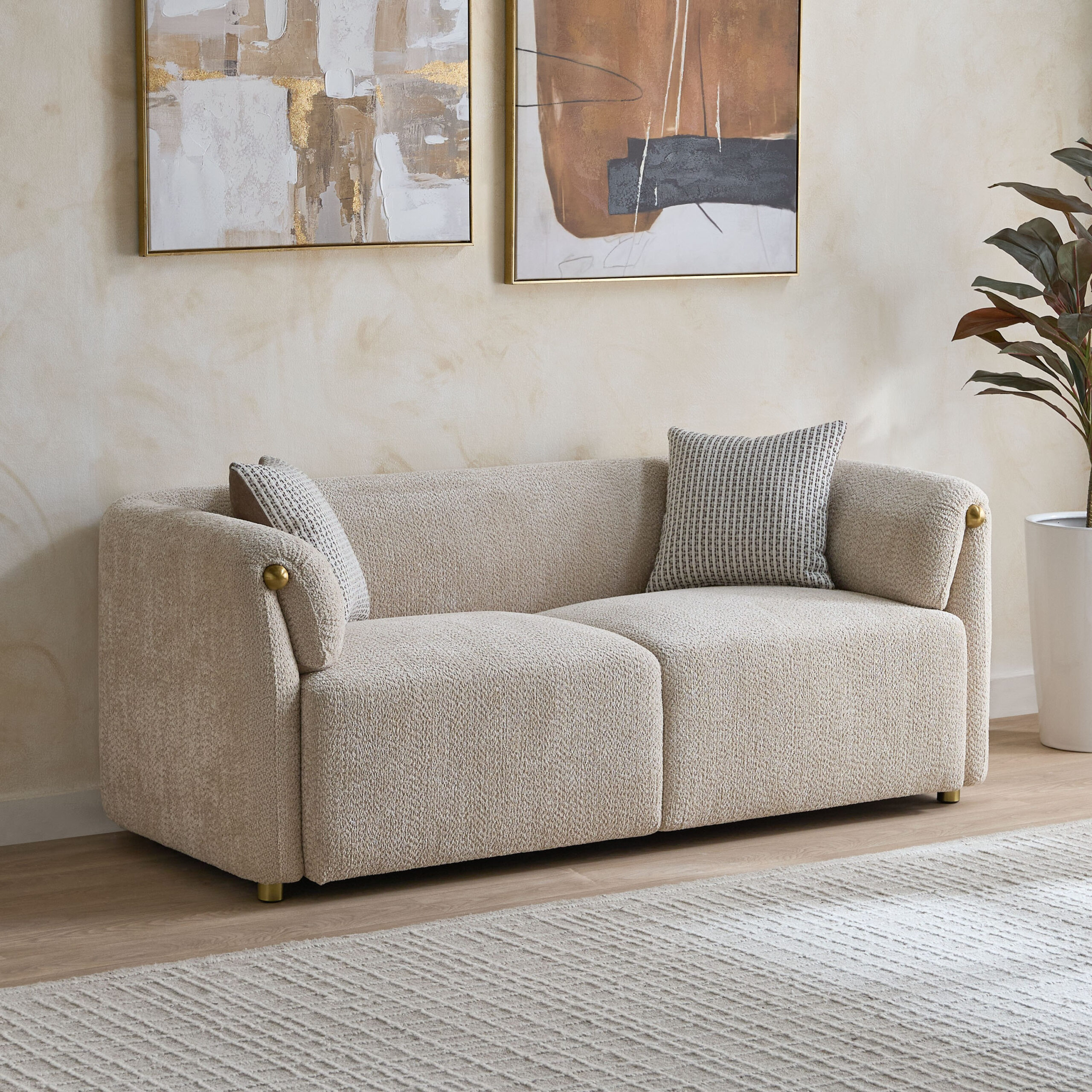 Scallop 2-Seater Fabric Sofa with 2 Cushions