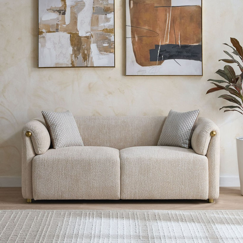 Scallop 2-Seater Fabric Sofa with 2 Cushions - Image 3