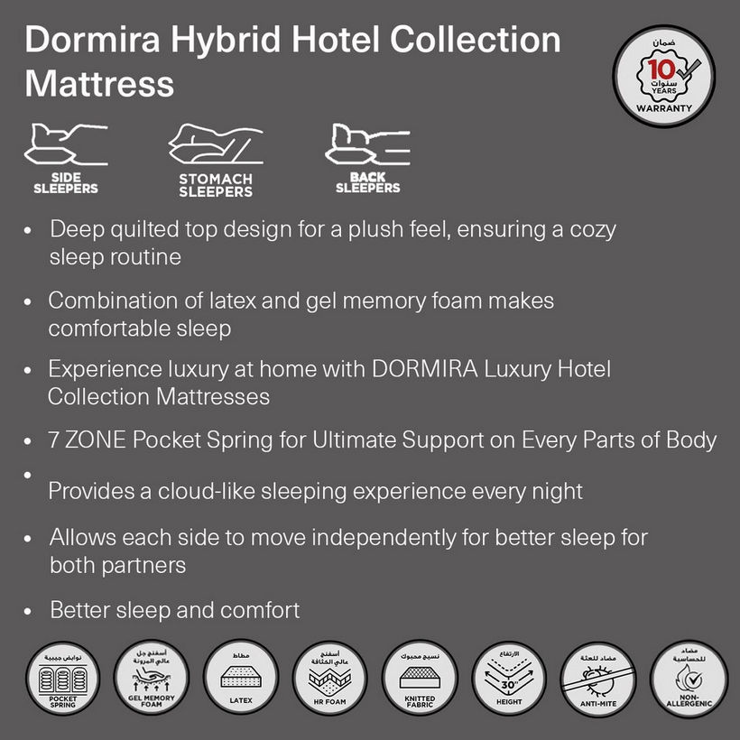i-Dormira Hybrid Hotel Collection Gel Memory Foam Latex Pocket Spring Mattress - 120x200x30cm - Image 10