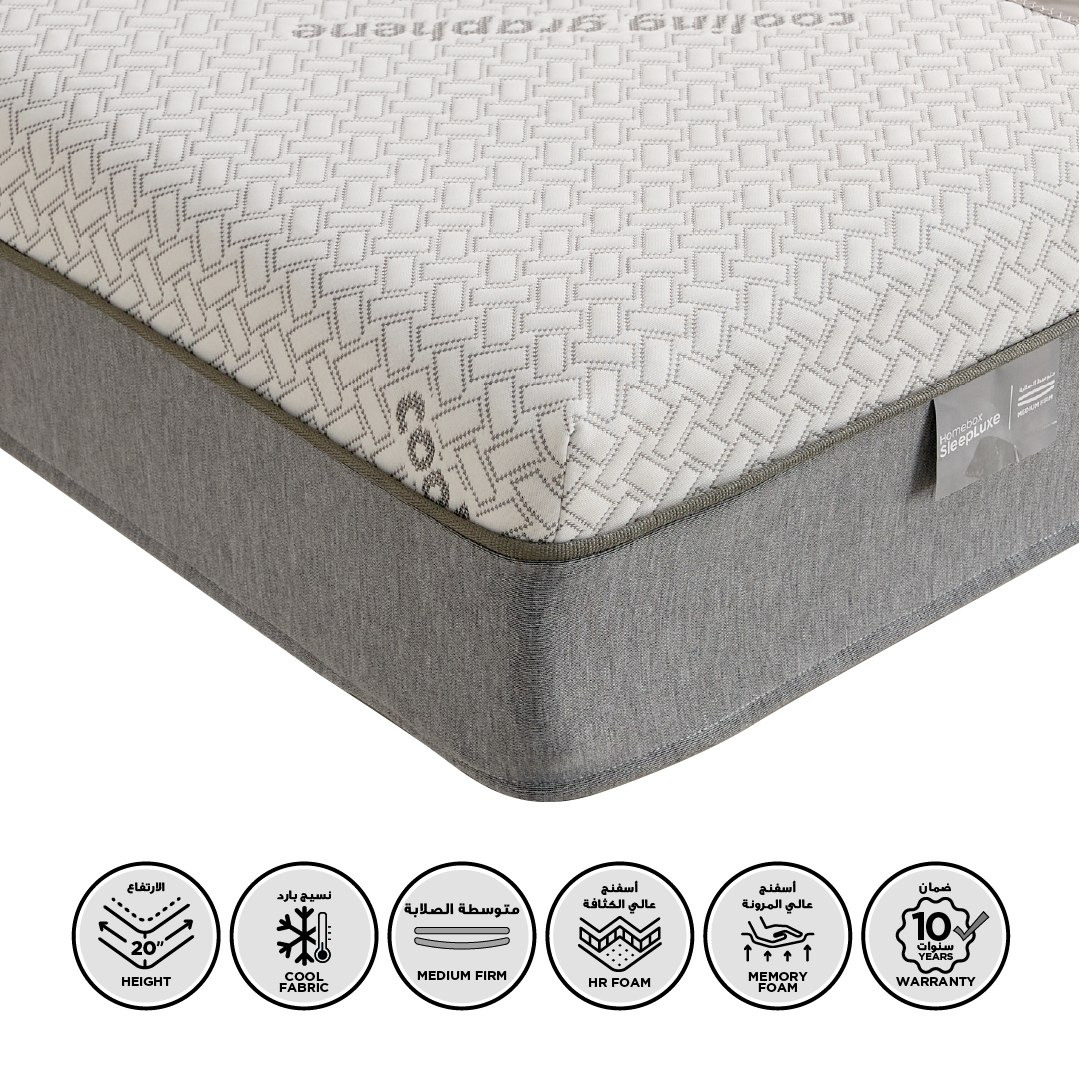 iSleepLuxe iCooltex Contour Air Memory Foam HR Cooling Fabric Queen Mattress - 160x200x20 cm
