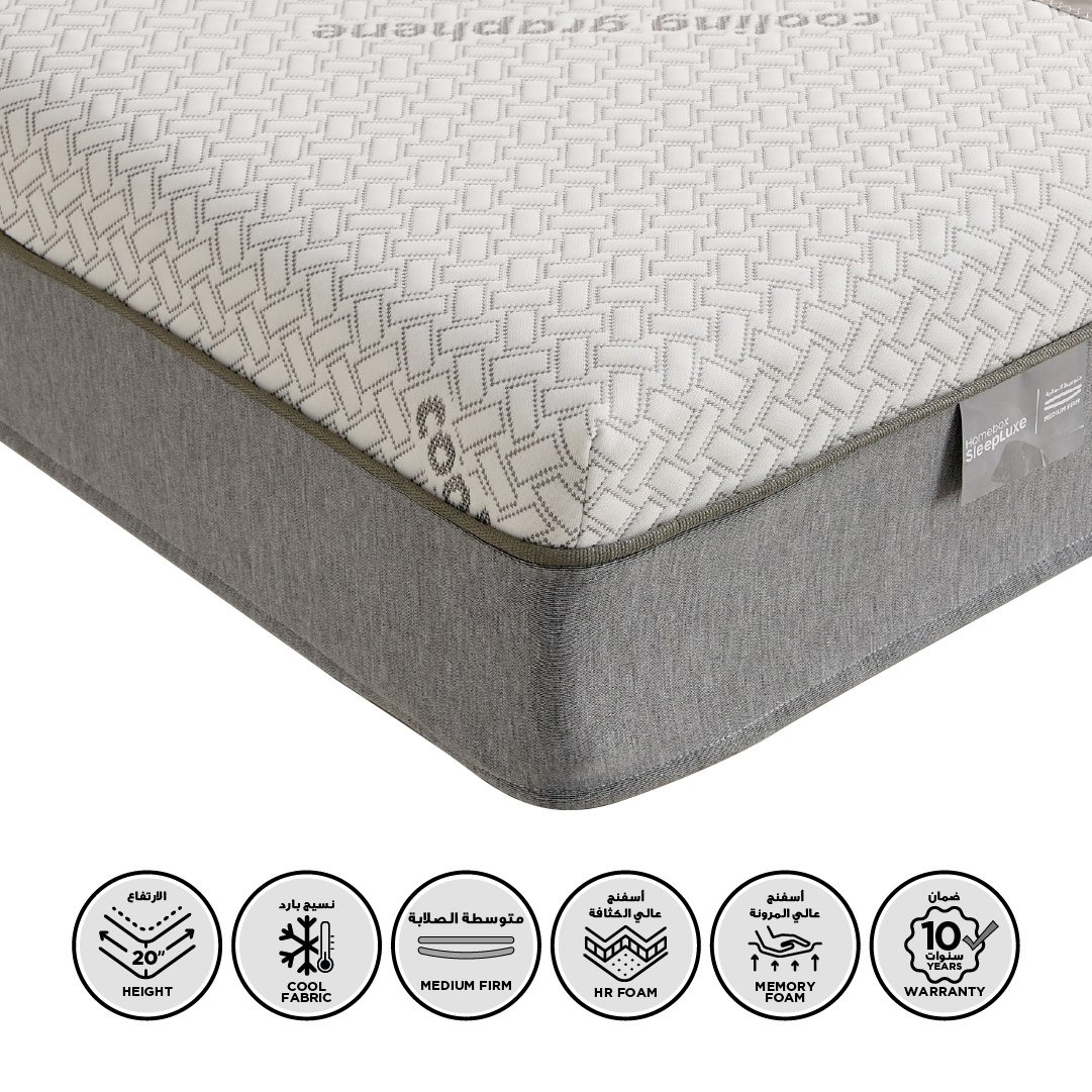 iSleepLuxe iCooltex Contour Air Memory Foam HR Cooling Fabric Super King Mattress - 200x200x20 cm