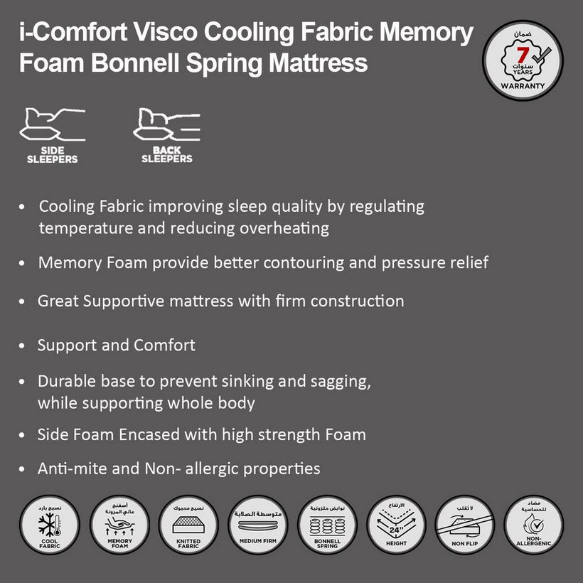 iSleepLuxe iCooltex Comfort Visco Cooling Fabric Memory Foam Bonnell Spring Mattress - 155x205x24 cm - Image 9