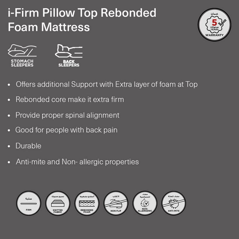 SleepEase iFirm Pillow Top Foam Extra Firm Single Mattress - 90x200x23 cm - Image 9