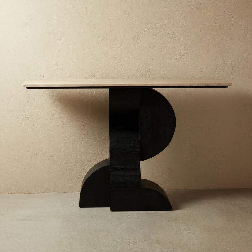 Cavon Forest Genuine Travertine Top Console Table with Solid Wood Base - Image 3