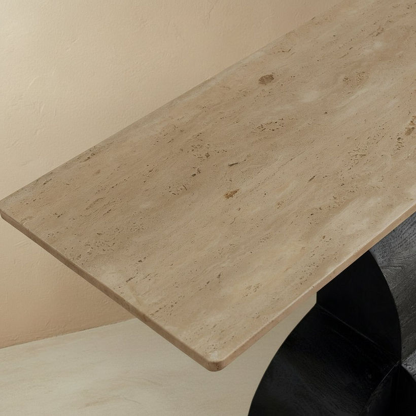Cavon Forest Genuine Travertine Top Console Table with Solid Wood Base - Image 4