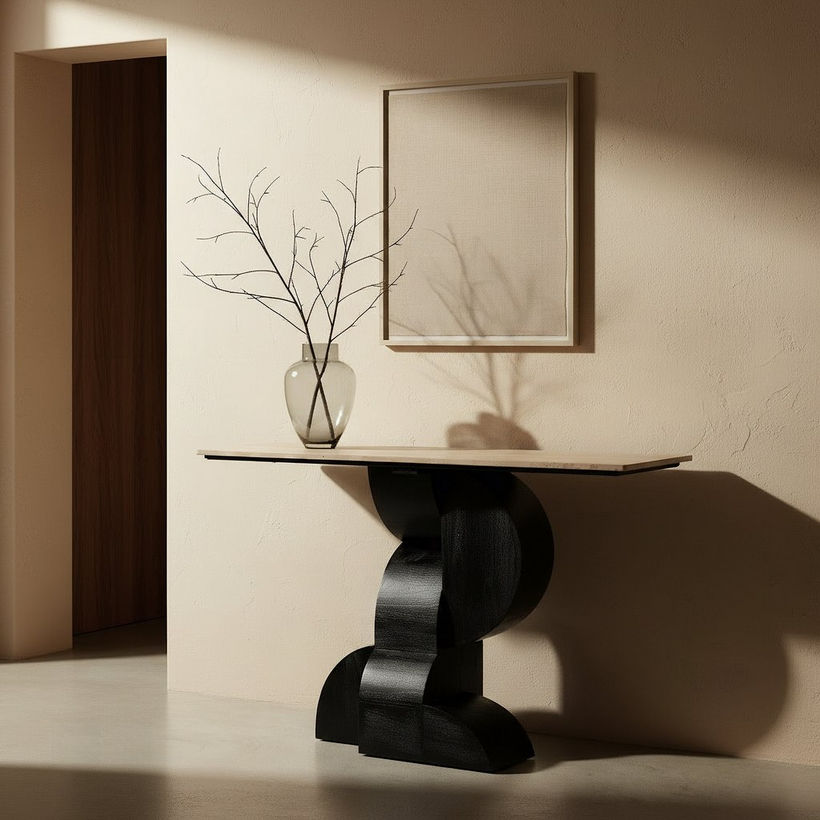 Cavon Forest Genuine Travertine Top Console Table with Solid Wood Base - Image 6