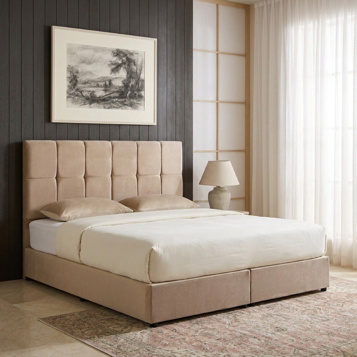 Movo Nordica Pebble Upholstered Queen Bed - 160x200 cm