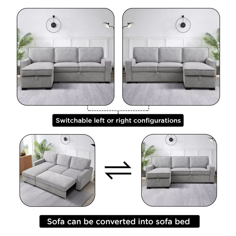 Venice Next 3-Seater Reversible Easy Clean Fabric Corner Sofa Bed with Storage - Image 6
