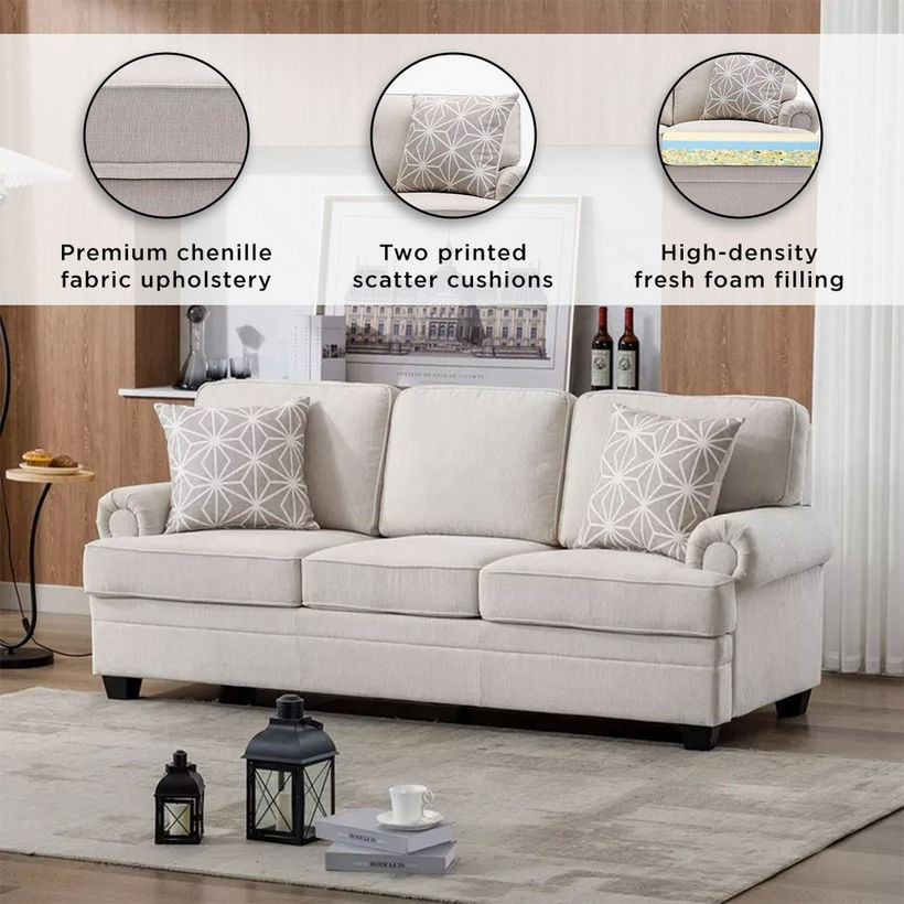 Ashton NXT 3-Seater Easy Clean Fabric Sofa with 2 Cushions - Image 6