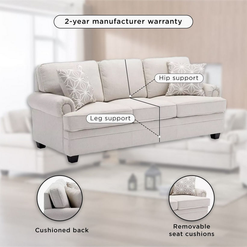 Ashton NXT 3-Seater Easy Clean Fabric Sofa with 2 Cushions - Image 8