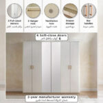 Umbria 6-Door Wardrobe with Drawer and High Gloss Mirror